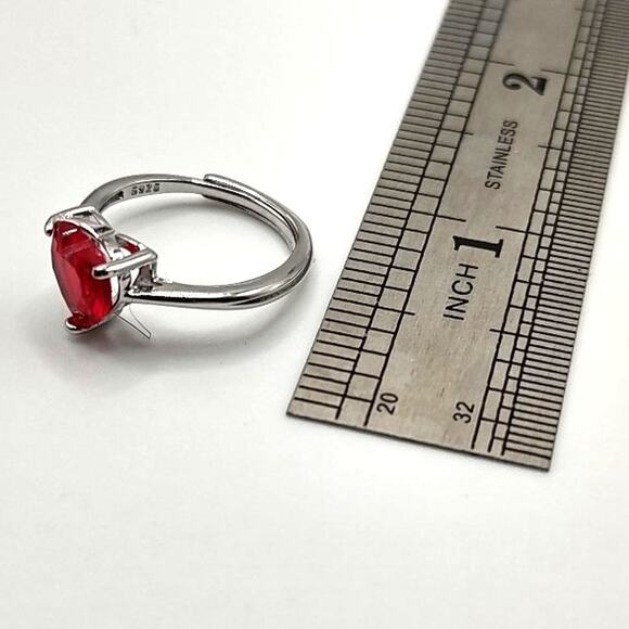 925 Sterling Silver Heart Ring Red Lab Ruby Adjustable Valentines Gift NEW - Picture 5 of 6
